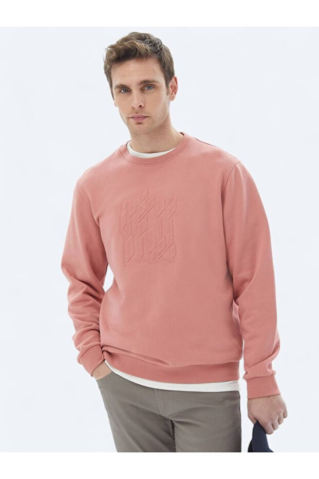 Pembe Bisiklet Yaka Baskılı Sweatshırt - 1