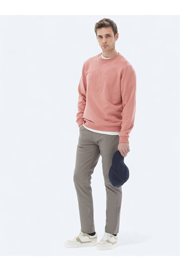 Pembe Bisiklet Yaka Baskılı Sweatshırt - 2