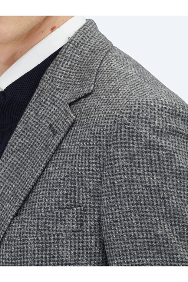 Gray Modern Fit Wool Blend Jacket - 4
