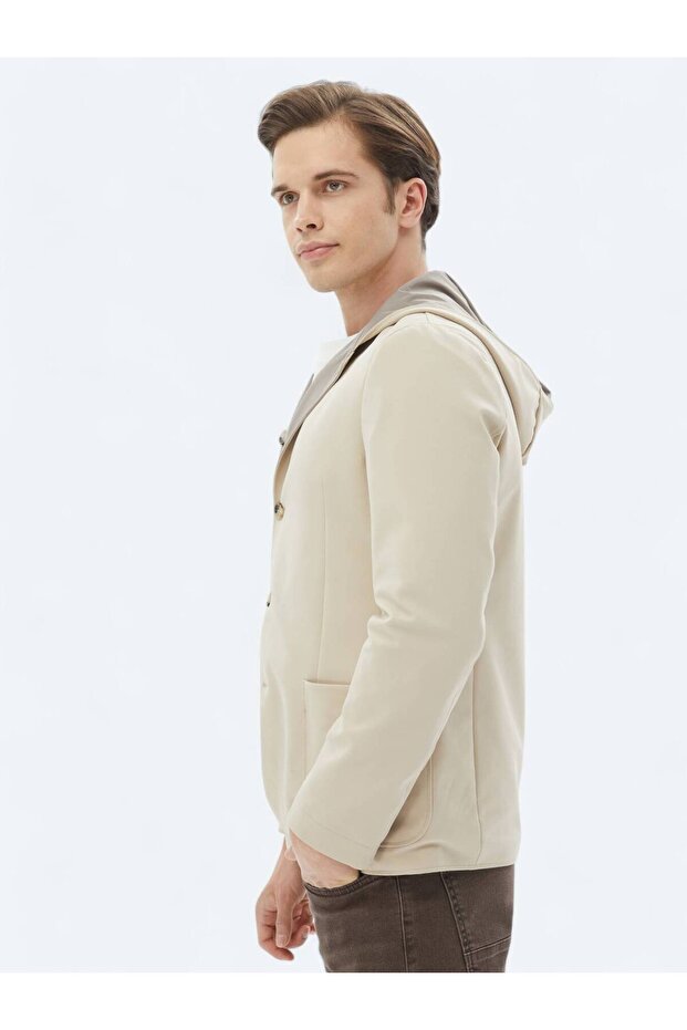 Bej Regular Fit Kapüşonlu Casual Örme Mont - 7