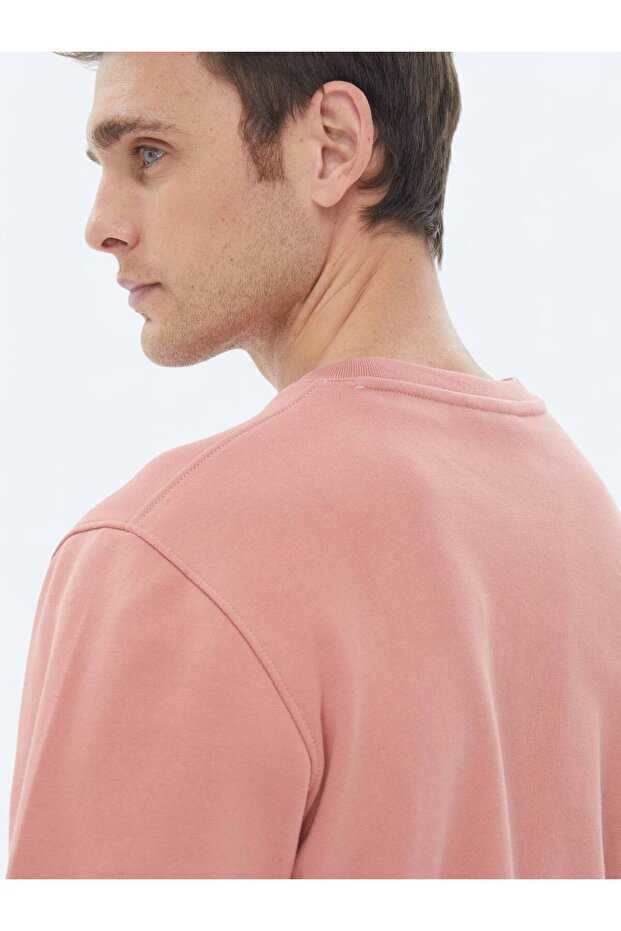 Pembe Bisiklet Yaka Baskılı Sweatshırt - 6