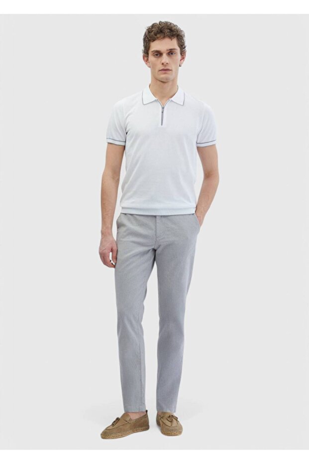 Gray Striped Woven Jogging Fit Casual Cotton Blended Trousers