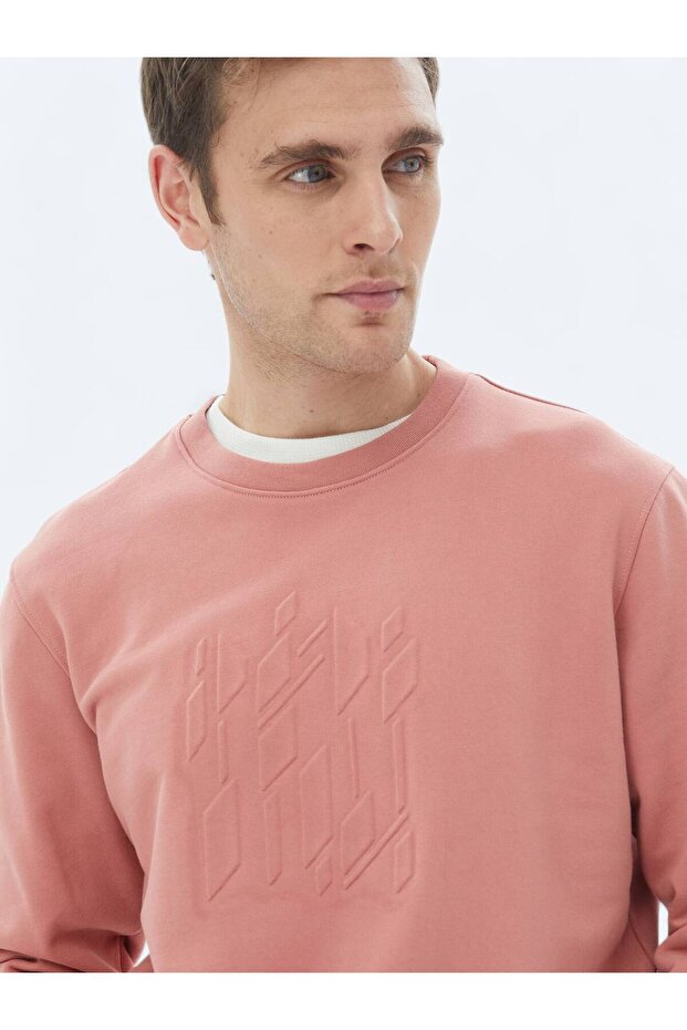 Pembe Bisiklet Yaka Baskılı Sweatshırt - 3