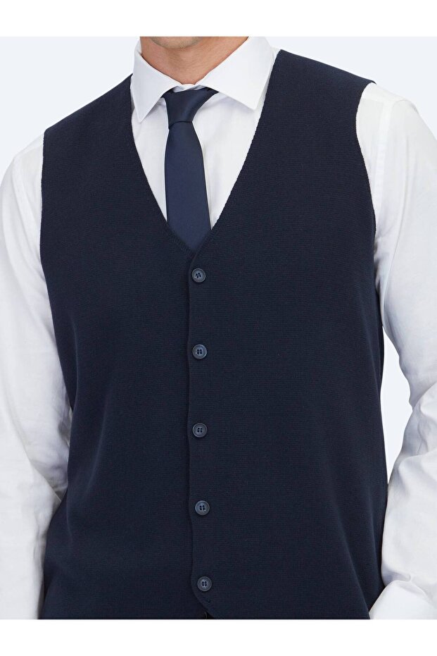 Lacivert Regular Fit Casual Örme Triko Yelek - 4