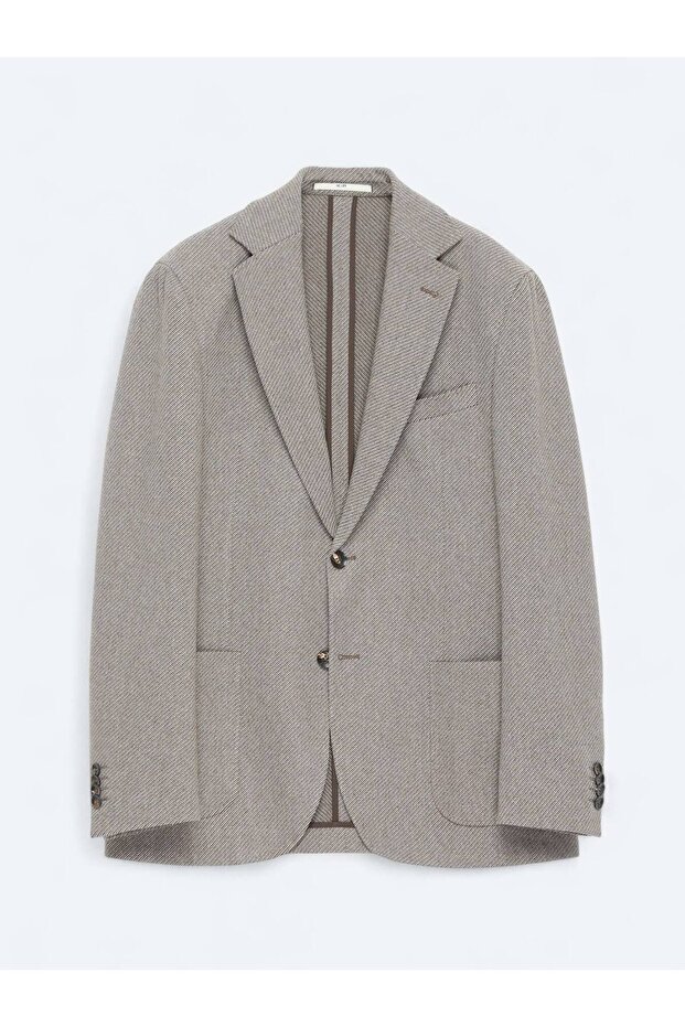 سترة من مزيج الصوف ذات تصميم عصري منقوشة باللون البني الفاتح - 6