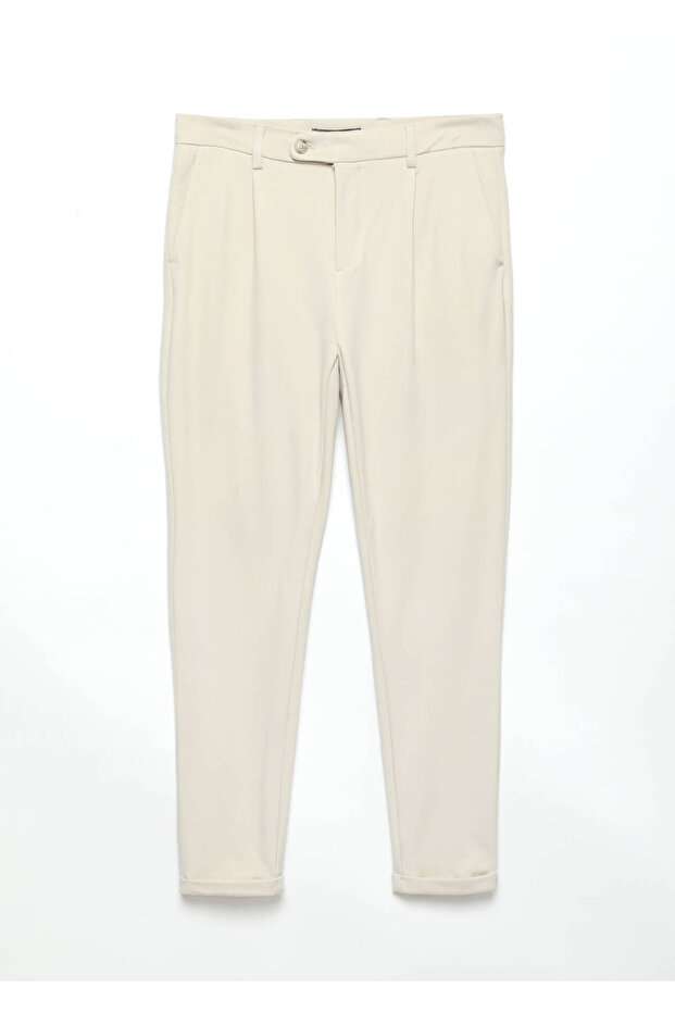 Bej Düz Örme Regular Fit Casual Pantolon - 5