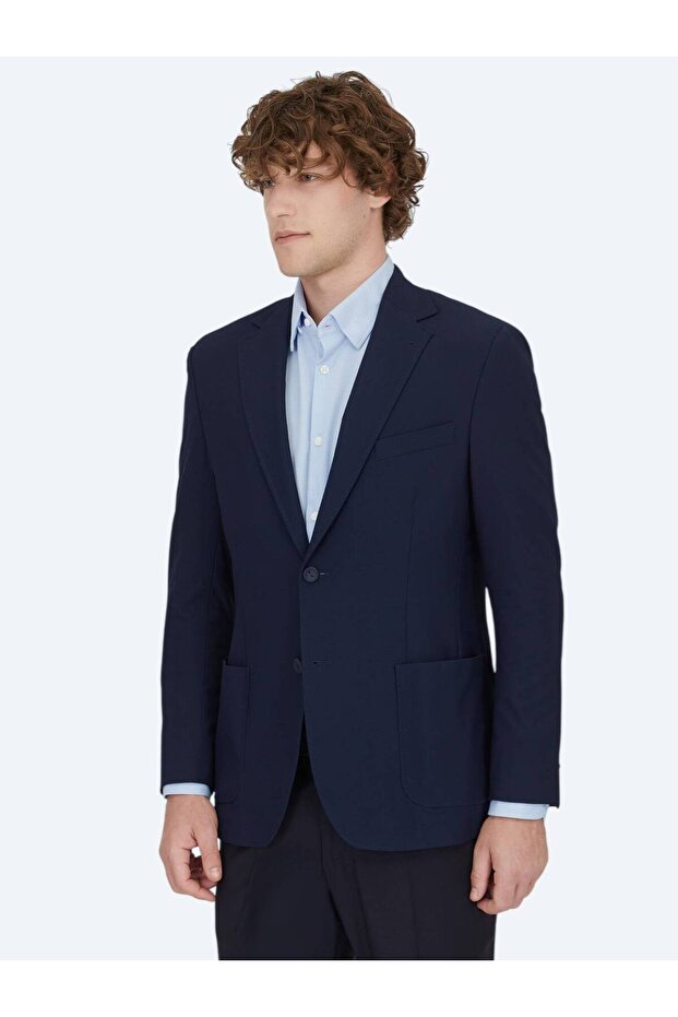 سترة منقوشة باللون الأزرق الداكن - 2