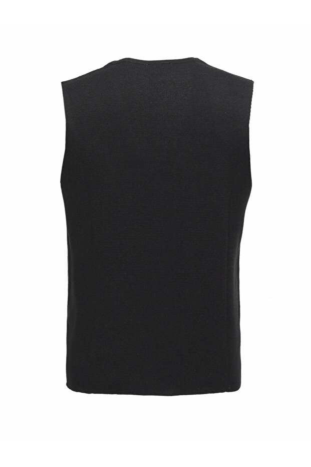 Siyah Regular Fit Casual Örme Triko Yelek - 7