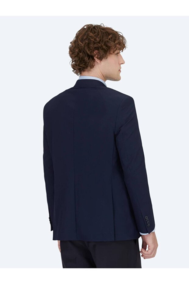 سترة منقوشة باللون الأزرق الداكن - 6