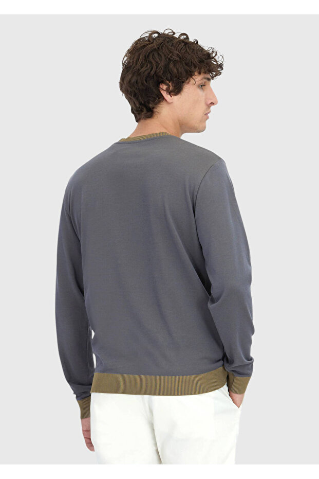 Gray Crew Neck Plain Sweatshirt - 5