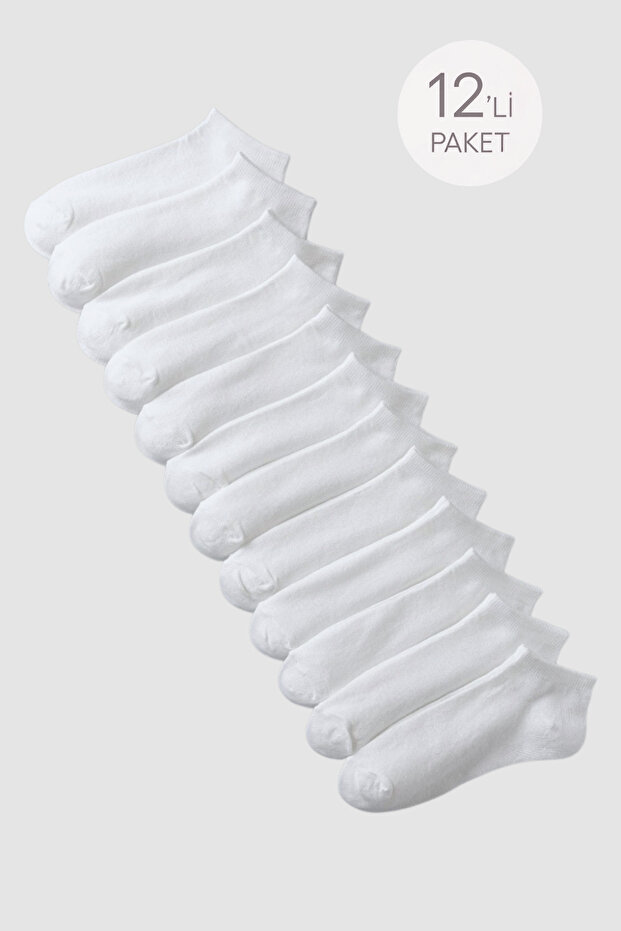 White Colored Basic 12-Piece Step Socks - 1