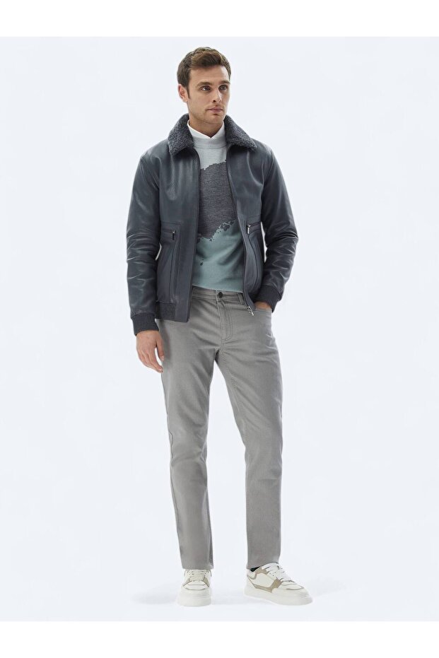 Gray Slim Fit Denim Cotton Blended Trousers