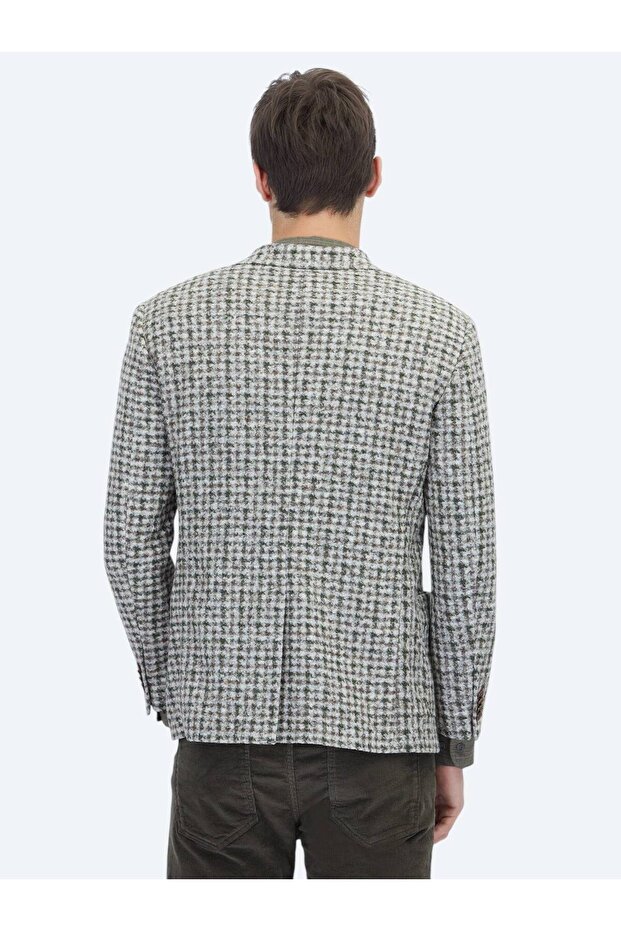 سترة محبوكة من مزيج الصوف بتصميم عصري منقوش باللون الكاكي - 6