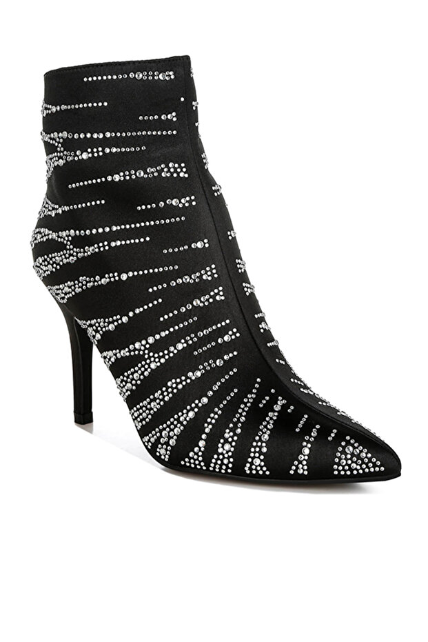 Women Satin Rhinestone Ankle Party Boots in Black
