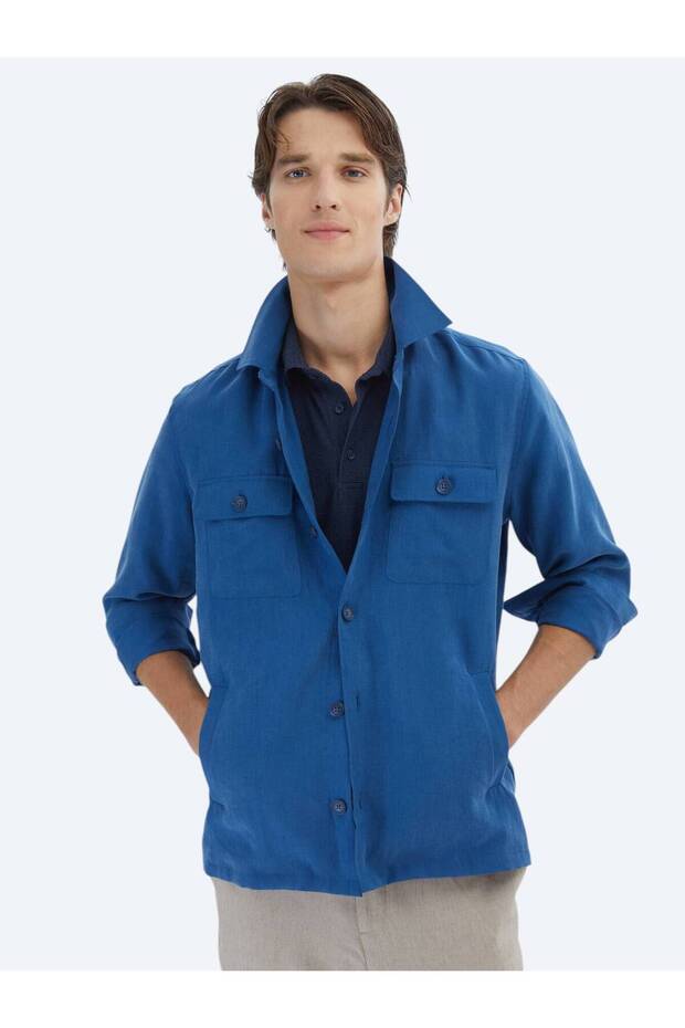 İndigo Regular Fit Dokuma Overshırt