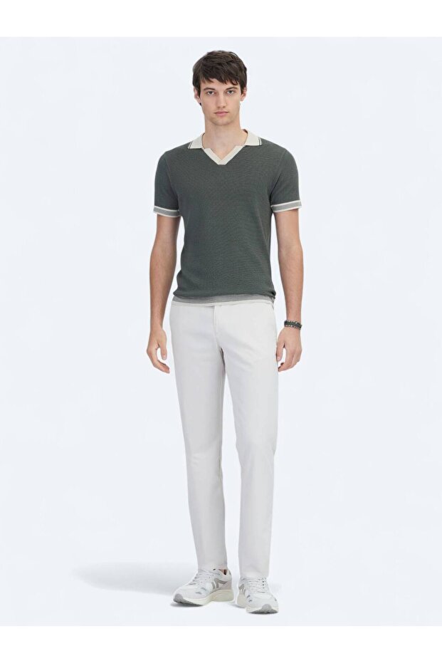 تريكو منقوش بياقة بولو كاكي - 2