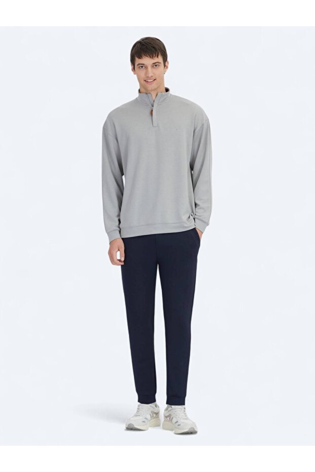 Gri Dik Yaka Sweatshırt - 2