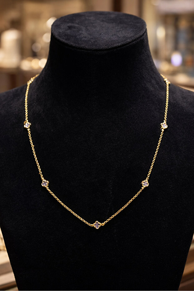 ALTIN KOLYE 5'Lİ YONCA MOR RENK - 3