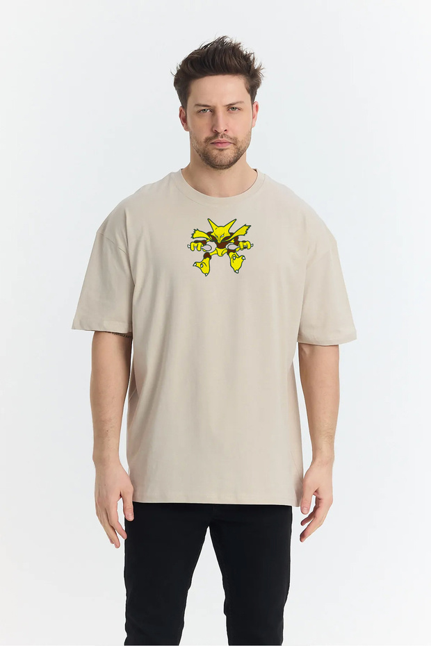 Unisex Oversized Embroidered Alakazam Anime Character Design 100% Cotton Piece T-Shirt