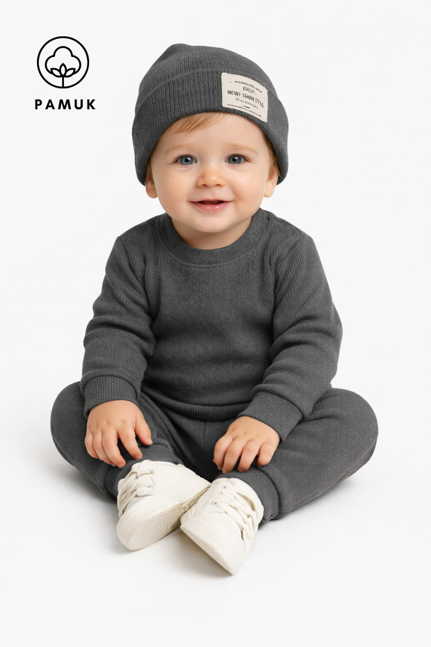 Baby Boy Girl Ribbed Basic Seasonal Hat Bottom Top Set