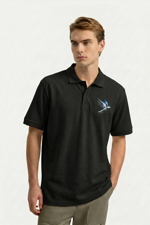 T-Shirt Men's Black and White Polo Collar Short Sleeve T-Shirt Strong Posture, Unlimited Comfort