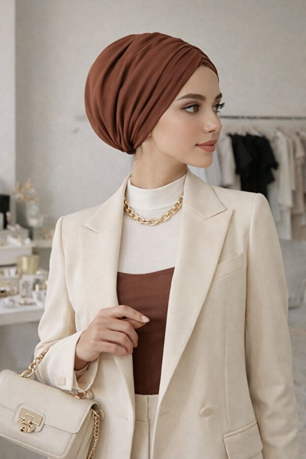 غطاء رأس برباط جاهز من الكراميل - 2