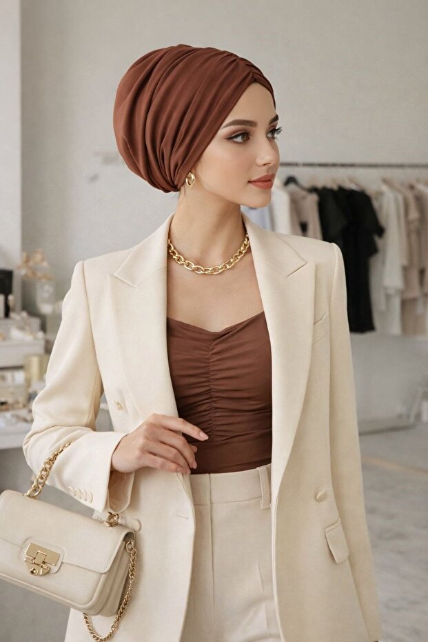 غطاء رأس برباط جاهز من الكراميل - 1