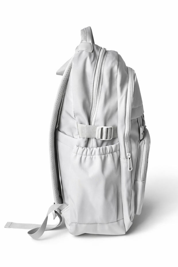 حقيبة ظهر مدرسية باللون الرمادي مع جيبين - 3