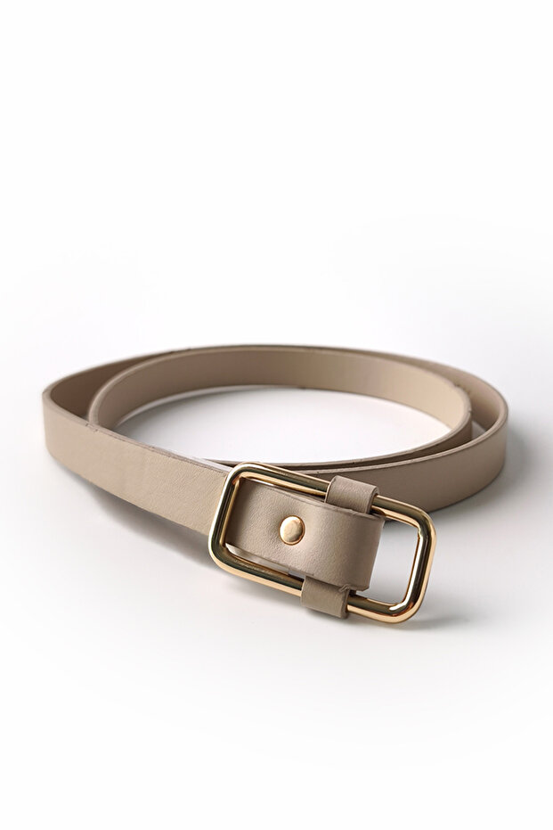 حزام بإبزيم مستطيل باللون البيج - 2