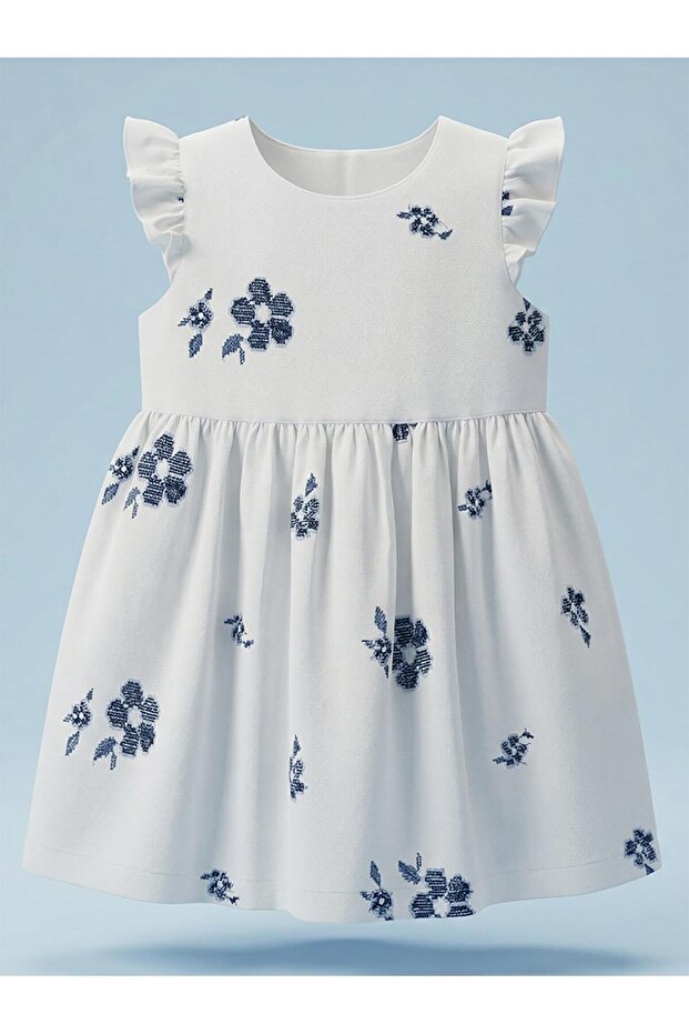 2-5 Years Old Dress with Ruffled Sleeves - Navy Blue 5-6 Years Old