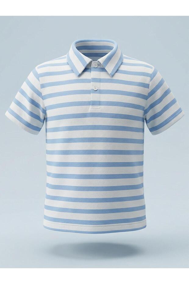 Striped Polo Collar T-Shirt for 2-5 Years - Blue 5-6 Years