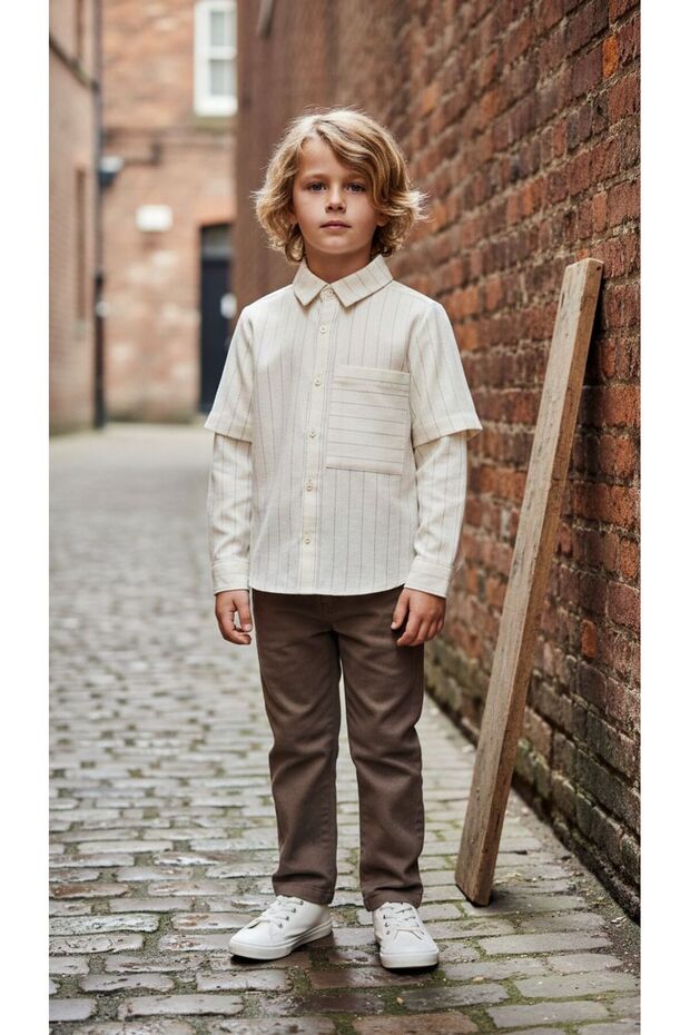 Shirt and Pants Set for Ages 3-8 - Beige-Mink