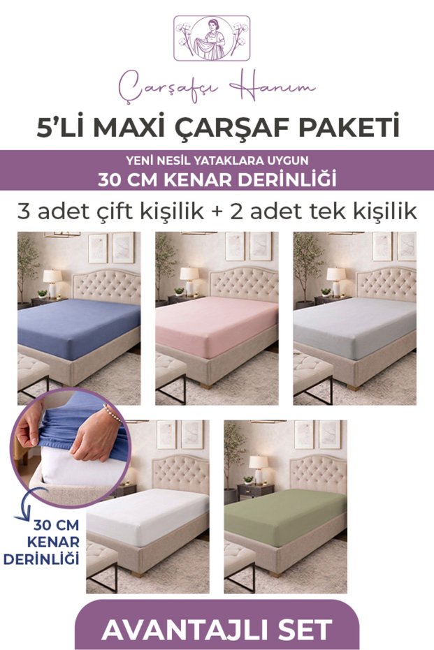 5 Pieces of Cotton Ranforce Fitted Sheet - Maxi Package (3 Pieces 160X200 + 2 Pieces 100X200)