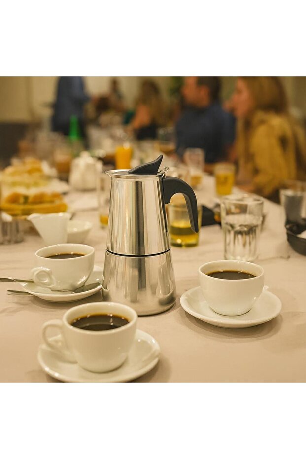 Çelik Moka Pot 300 ml (6 Shot) 18/10 Paslanmaz Çelik Espresso Demleme Potu - 3