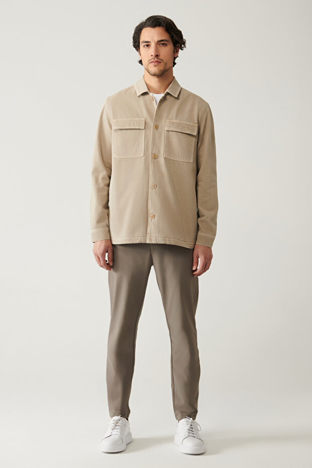 Erkek Vizon Klasik Yaka Garment Dyed Cepli %100 Pamuk Comfort Fit Denim Ceket A41Y6005 - 6