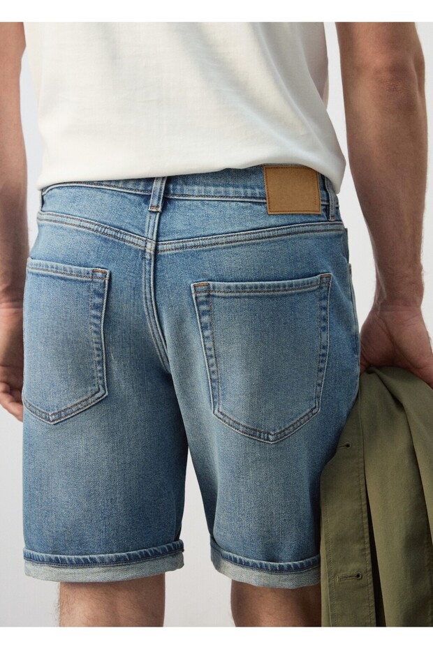 Slim fit kot bermuda şort - 8