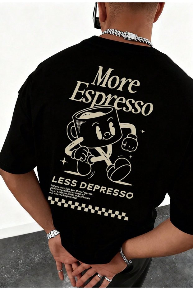 Men's Espresso Printed Oversized Comfortable Daily Use Combed Cotton T-Shirt