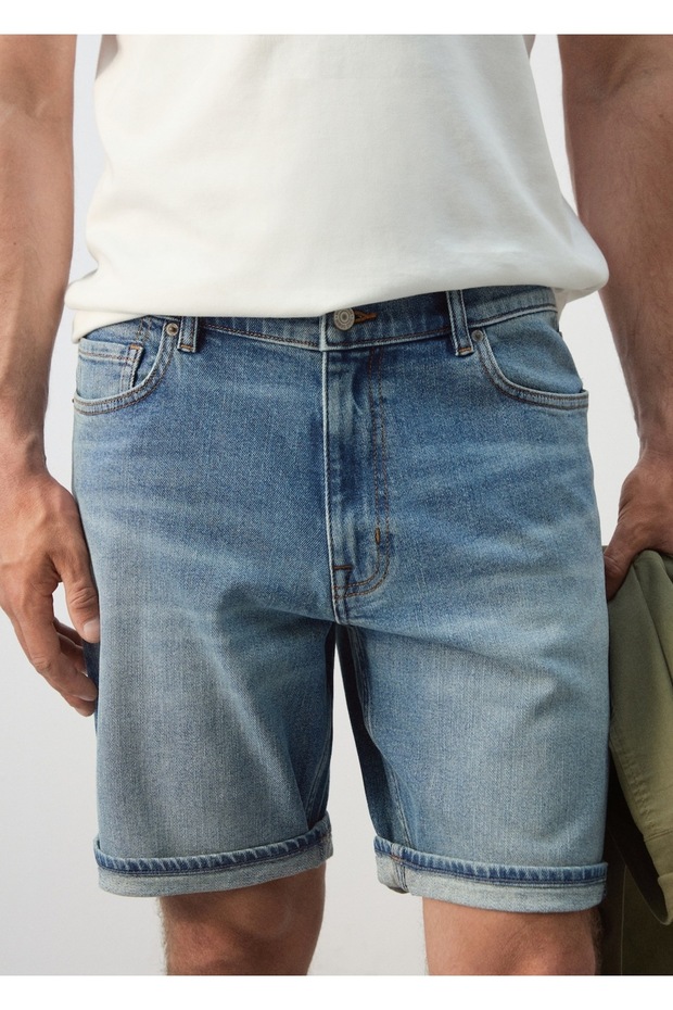 Slim fit kot bermuda şort - 6