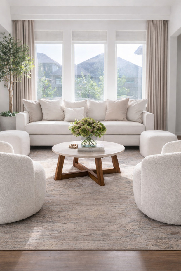 Carpinus Modern Orta Sehpa,Traverten Yuvarlak Tabla, 70 cm Ahşap Ayaklı Salon Sehpası