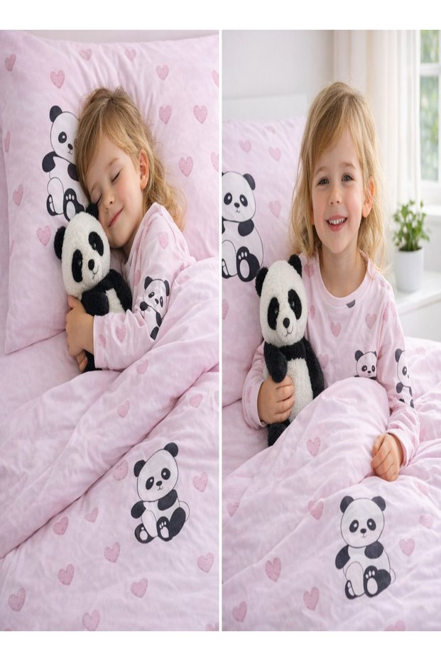 Single Fitted Sheet Bed Cotton Bed Panda Patterned Duvet Cover Set 160X200 cm Children's Teenager's Room