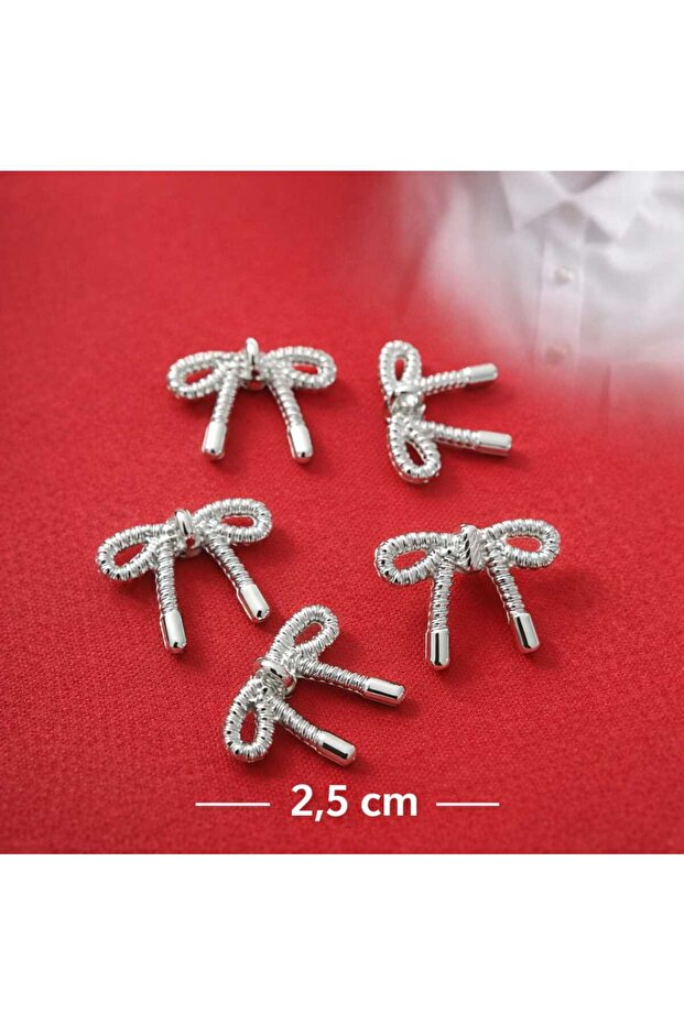 Bow Metal Button 2.5 cm Silver Plated 1 Package 5 Pcs