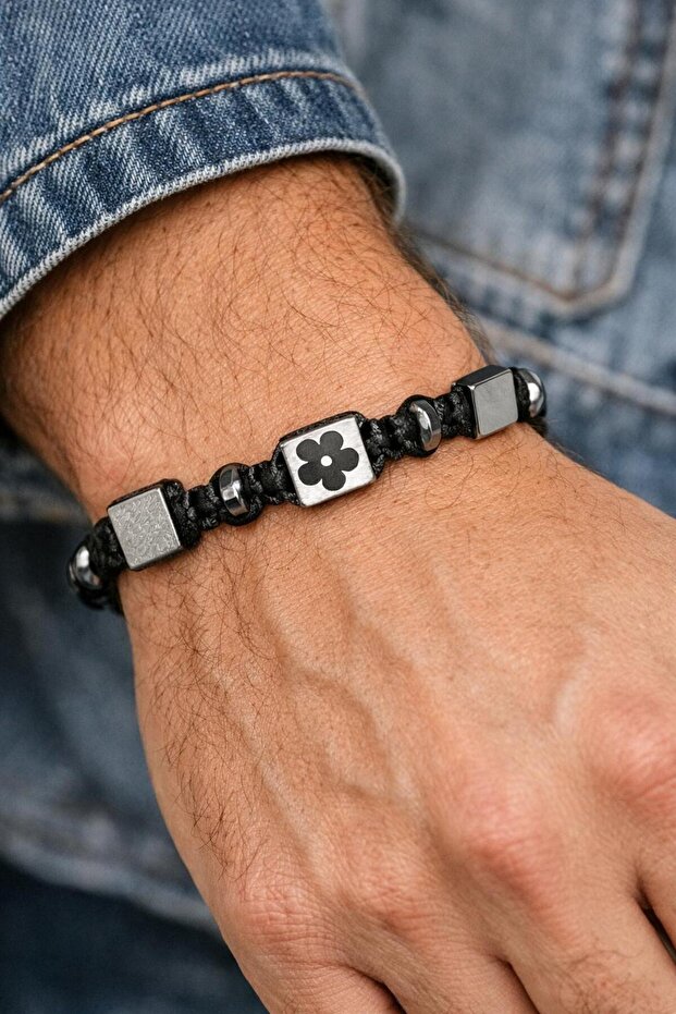 Forget-Me-Not Flower Hematite Natural Stone Double Bracelet