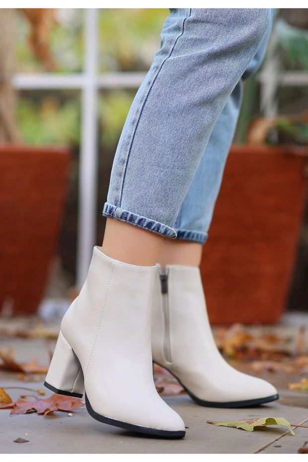 Biya Bej Cilt Topuklu Bot - 5