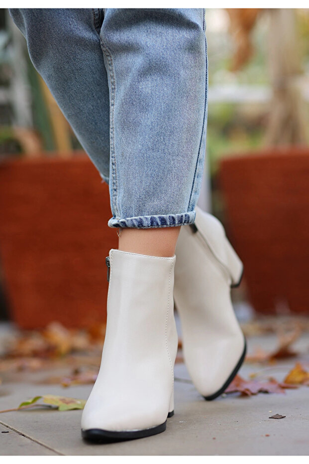 Biya Bej Cilt Topuklu Bot - 7