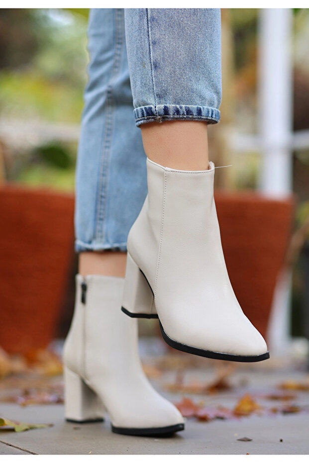 Biya Bej Cilt Topuklu Bot - 3