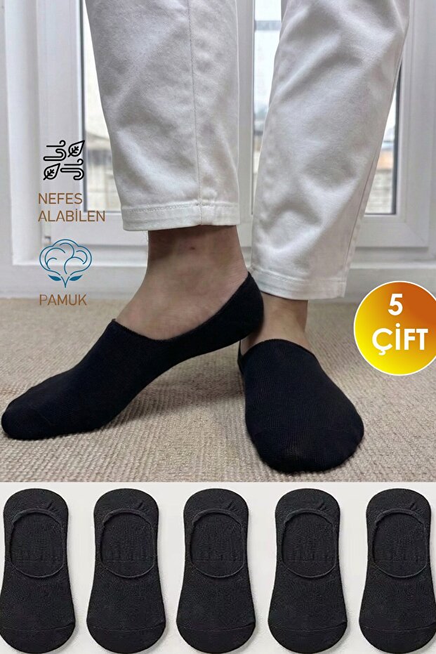 Unisex 5 Pairs Black Cotton Ballerina Socks