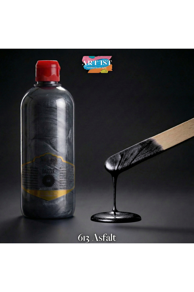 ART IST DAZZLE Metalik Sedefli ve Vernikli Su Bazlı Akrilik Boyalar 500ml | 613 Asfalt