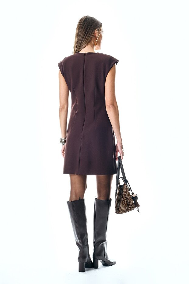 V Yaka Kısa Elbise - 3