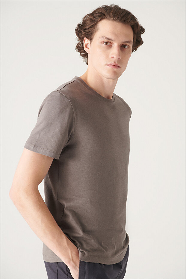 Erkek Antrasit Basic Pamuklu T-shirt E001000 - 3