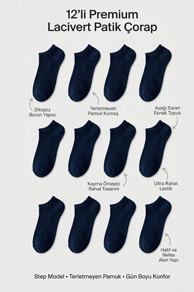 Unisex 12'li Basic Step Çorap Lacivert - 1